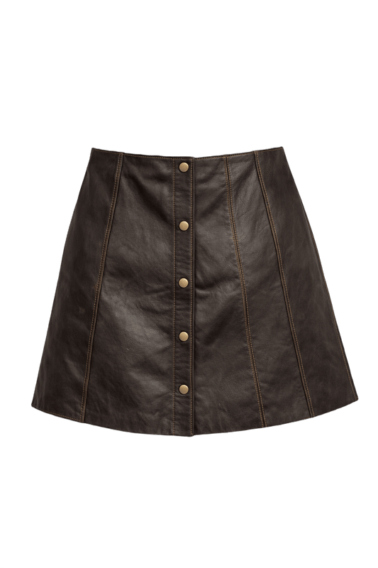 1990s Dark Brown Leather Skirt - Front View