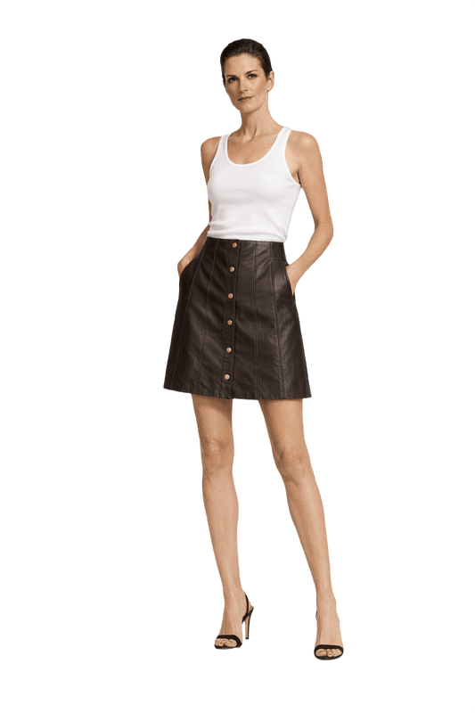 1990s Dark Brown Leather Skirt - Model