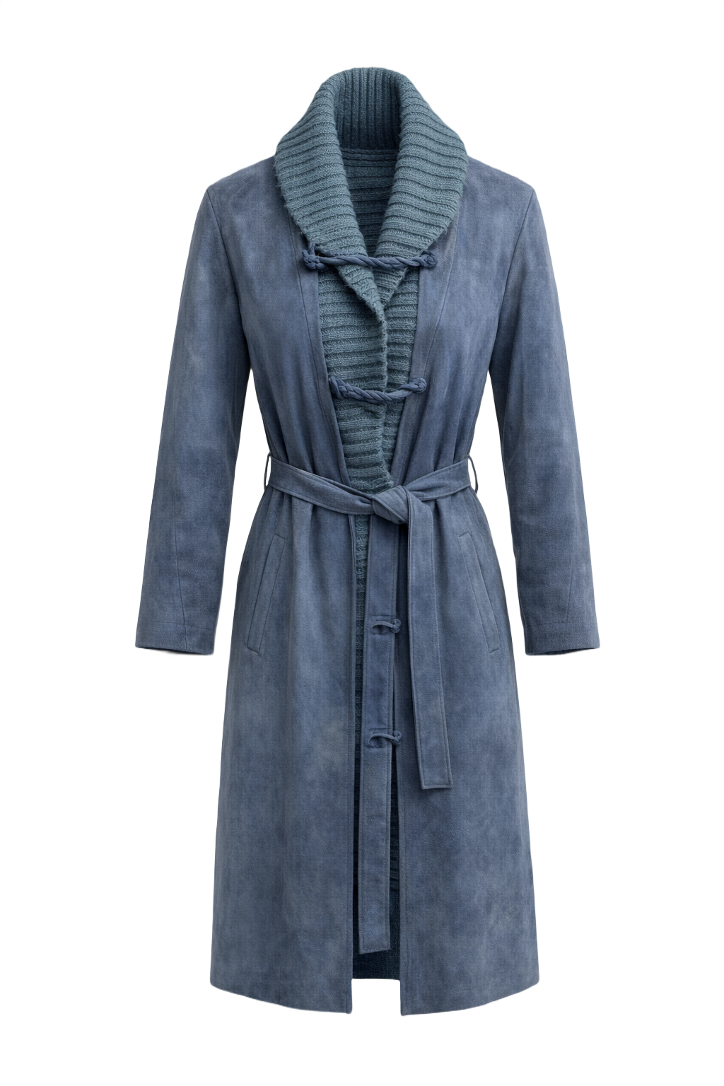 1970s Blue Suede Coat - Front View