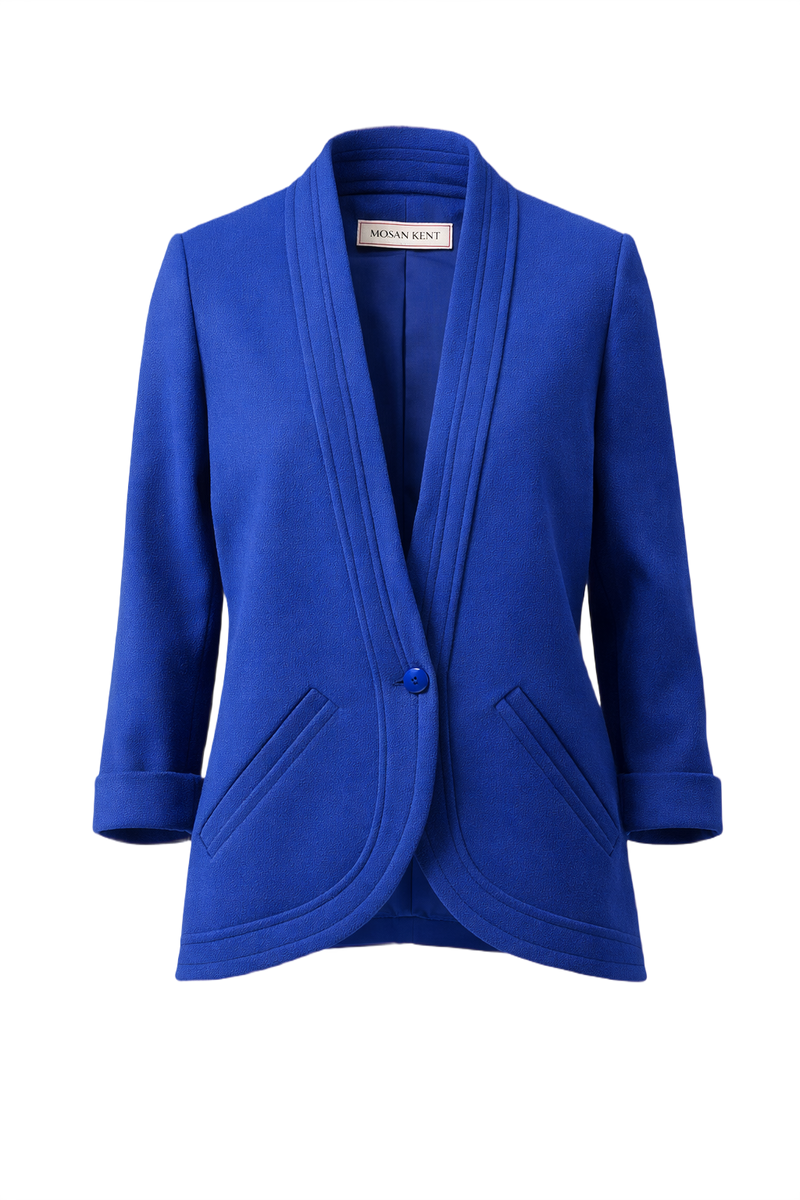 1980s Blue Wool Blend Jacket - Front View