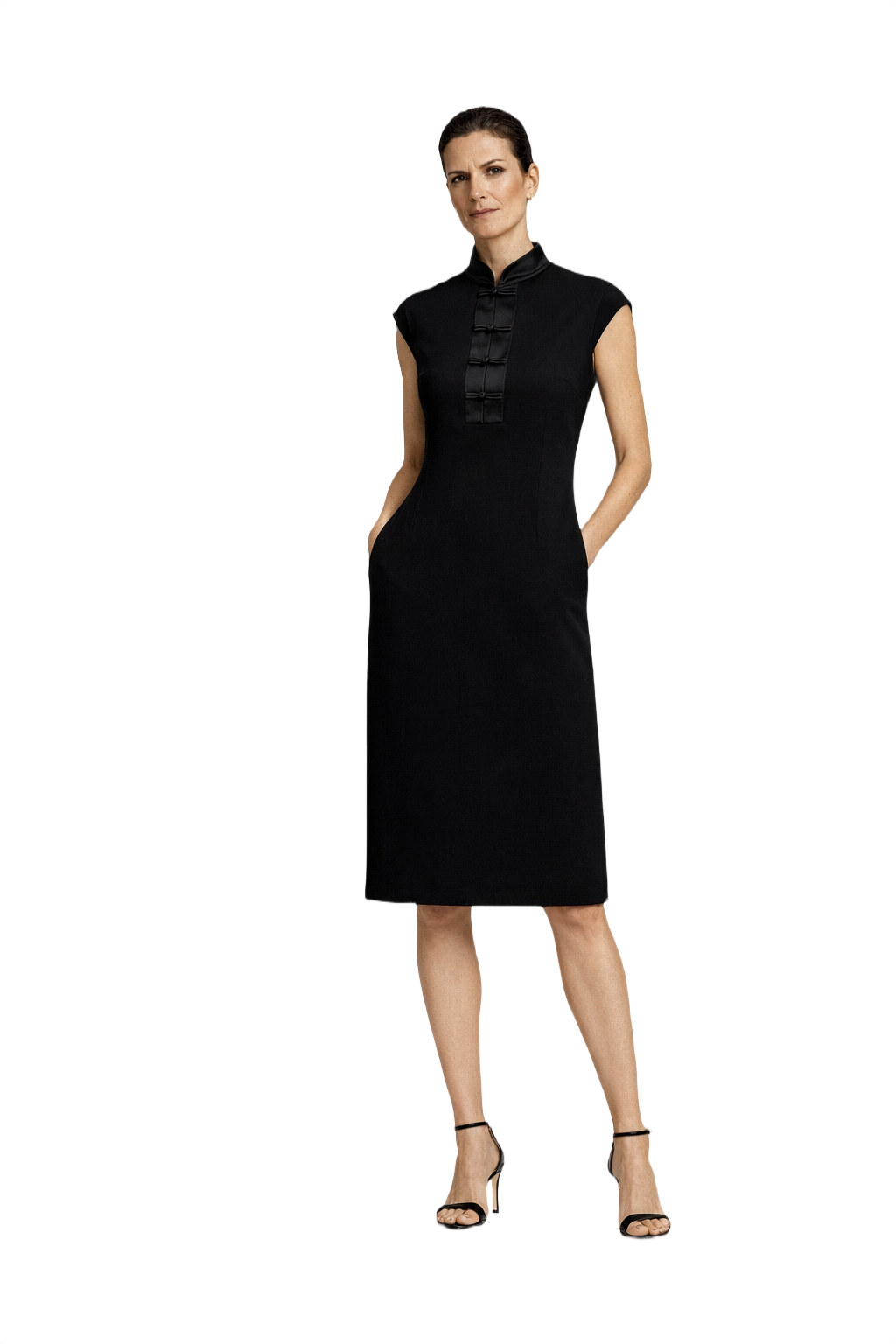 1990s Black Wool Blend Shift Dress - Model