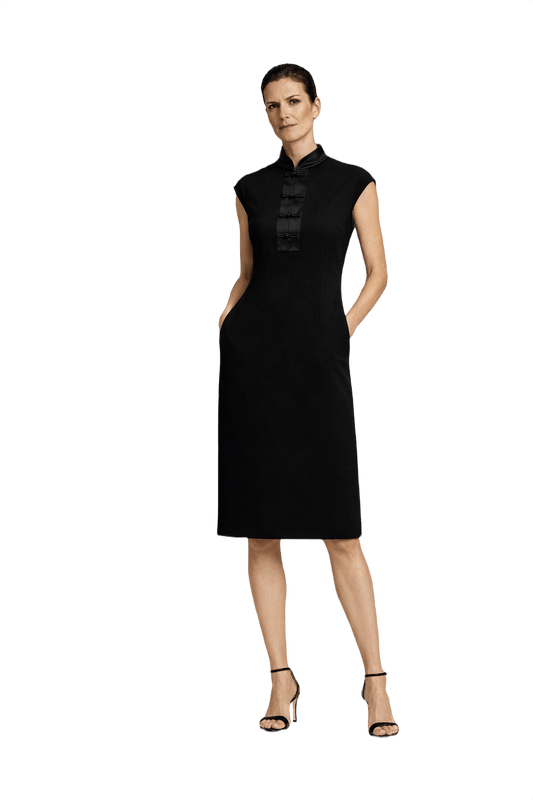 1990s Black Wool Blend Shift Dress - Model