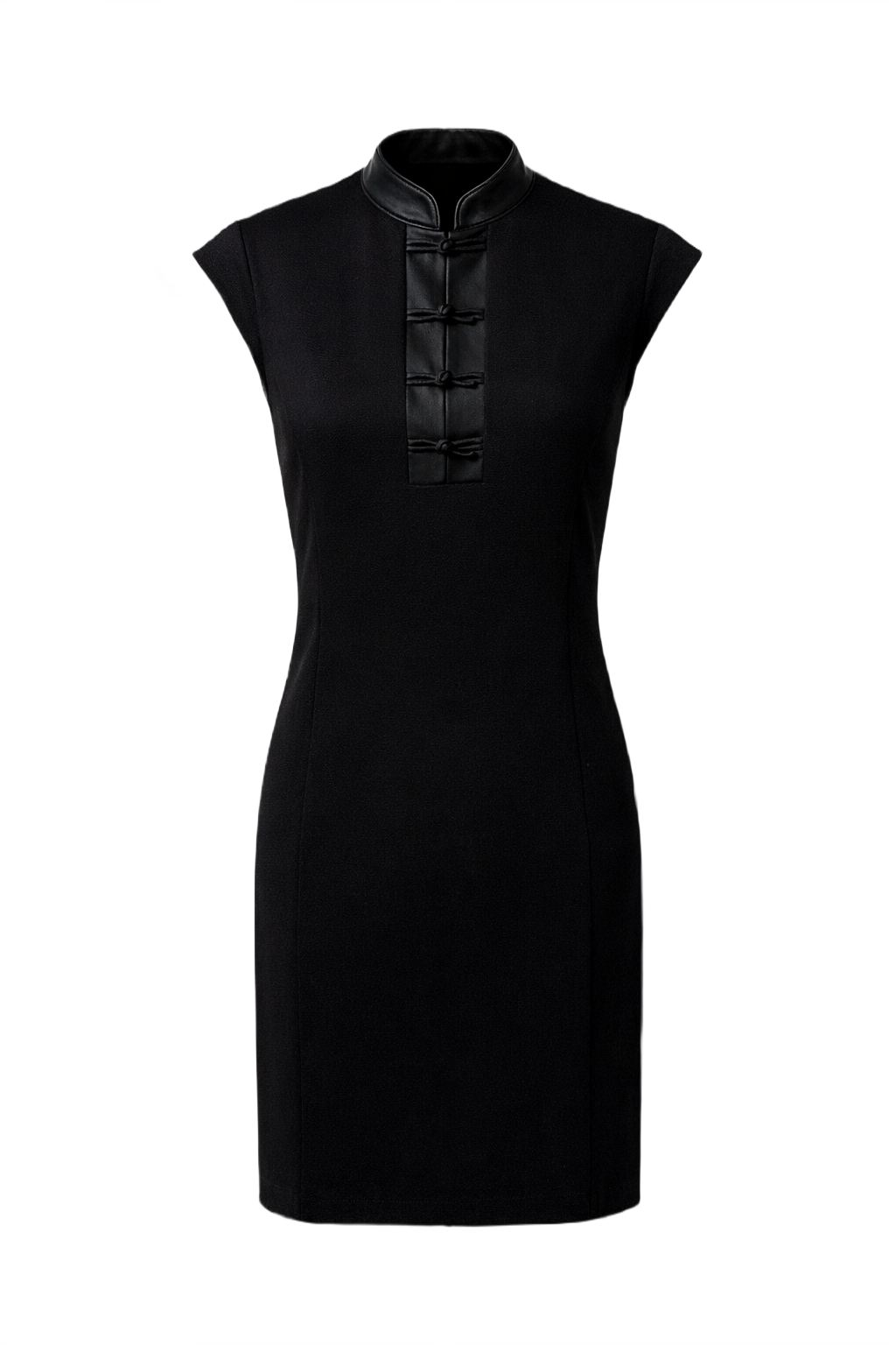 1990s Black Wool Blend Shift Dress - Front View