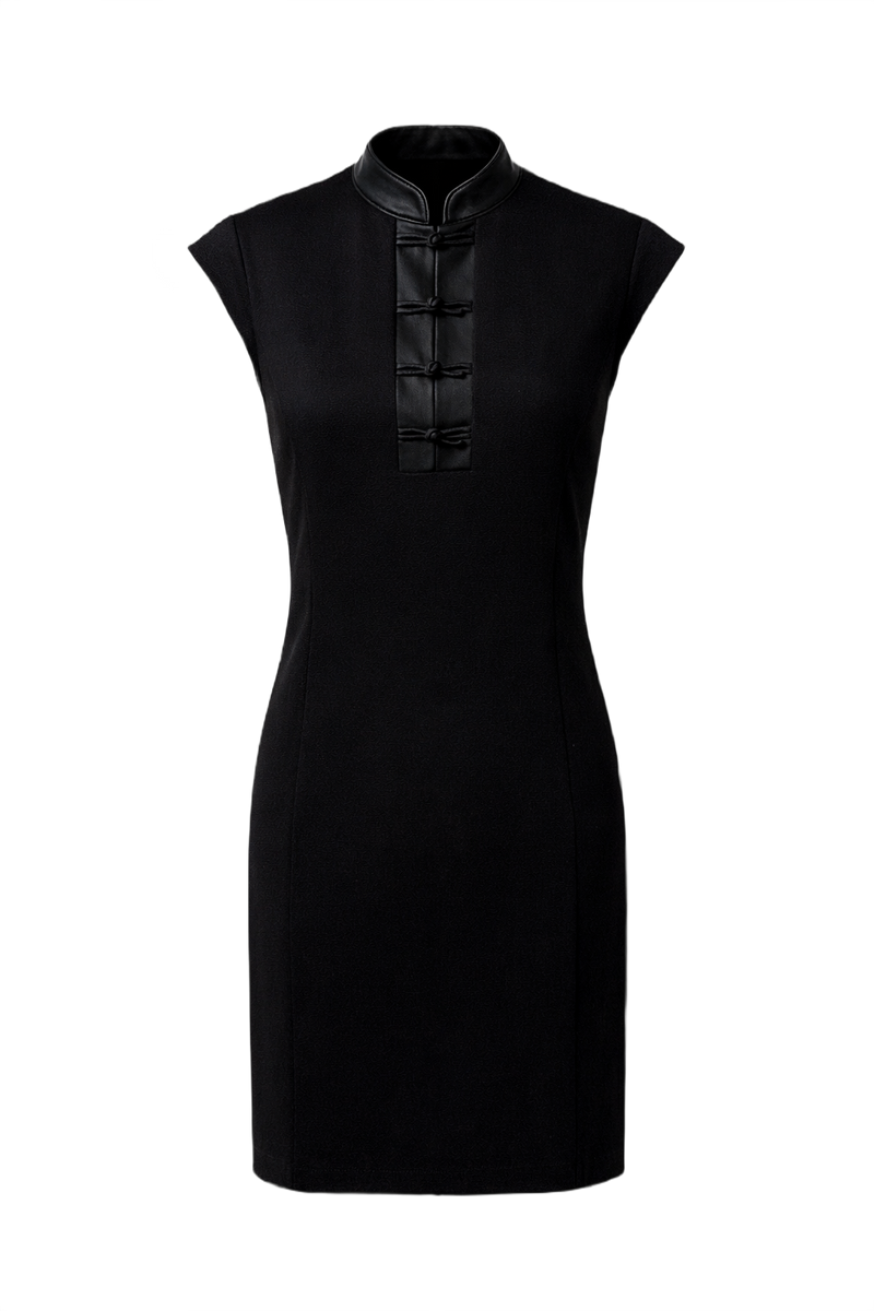 1990s Black Wool Blend Shift Dress - Front View