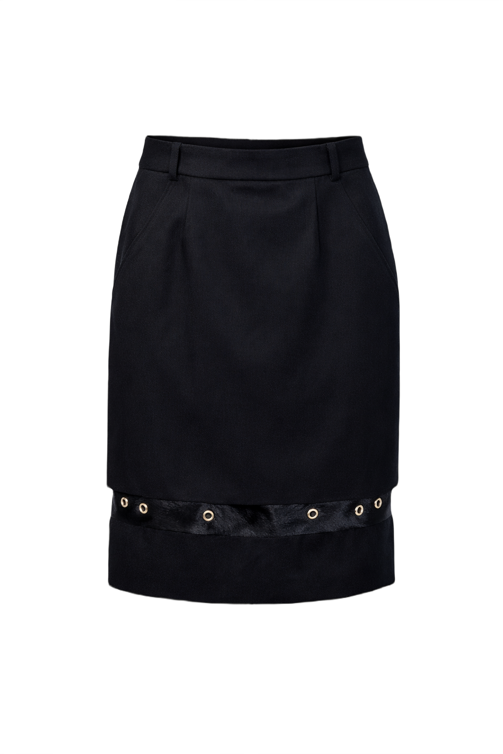 1980s Black Wool Blend Skirt - Front View
