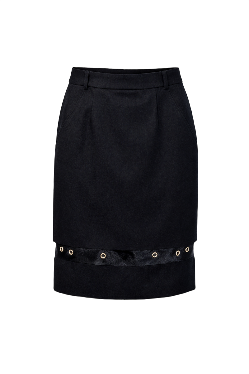 1980s Black Wool Blend Skirt - Front View