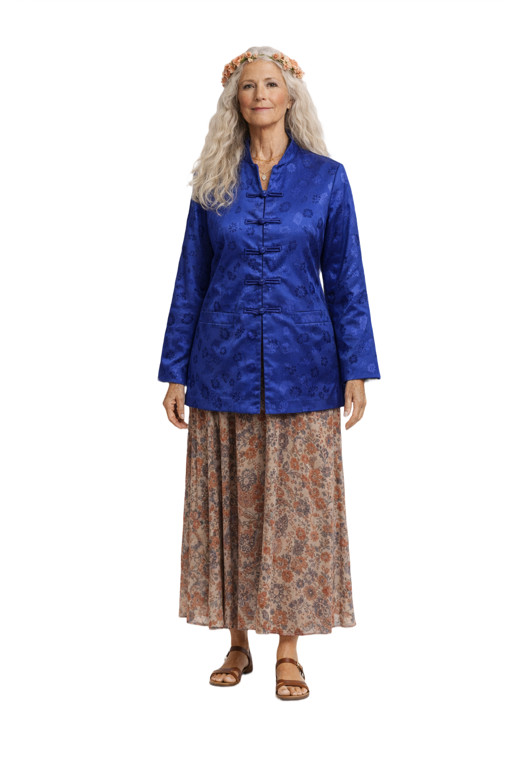 1970s Royal Blue Satin Jacket - Model