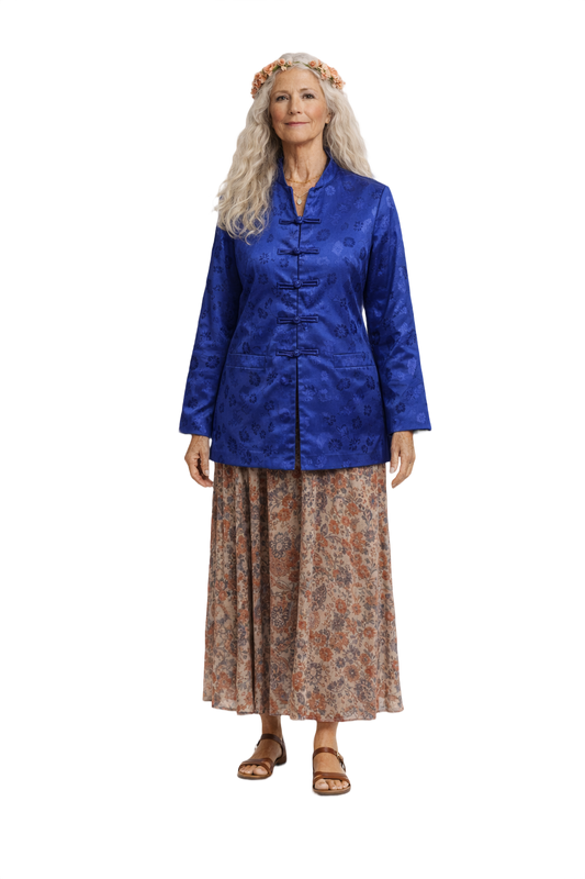 1970s Royal Blue Satin Jacket - Model
