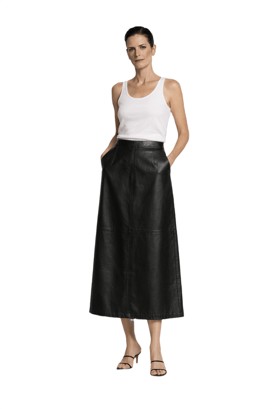 1990s Black Leather Skirt - Model