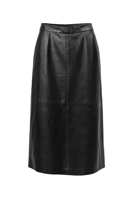 1990s Black Leather Skirt - Front View