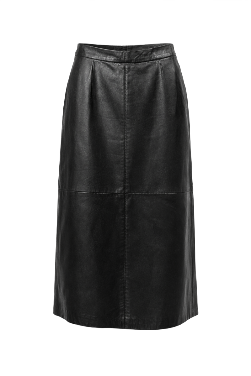 1990s Black Leather Skirt - Front View
