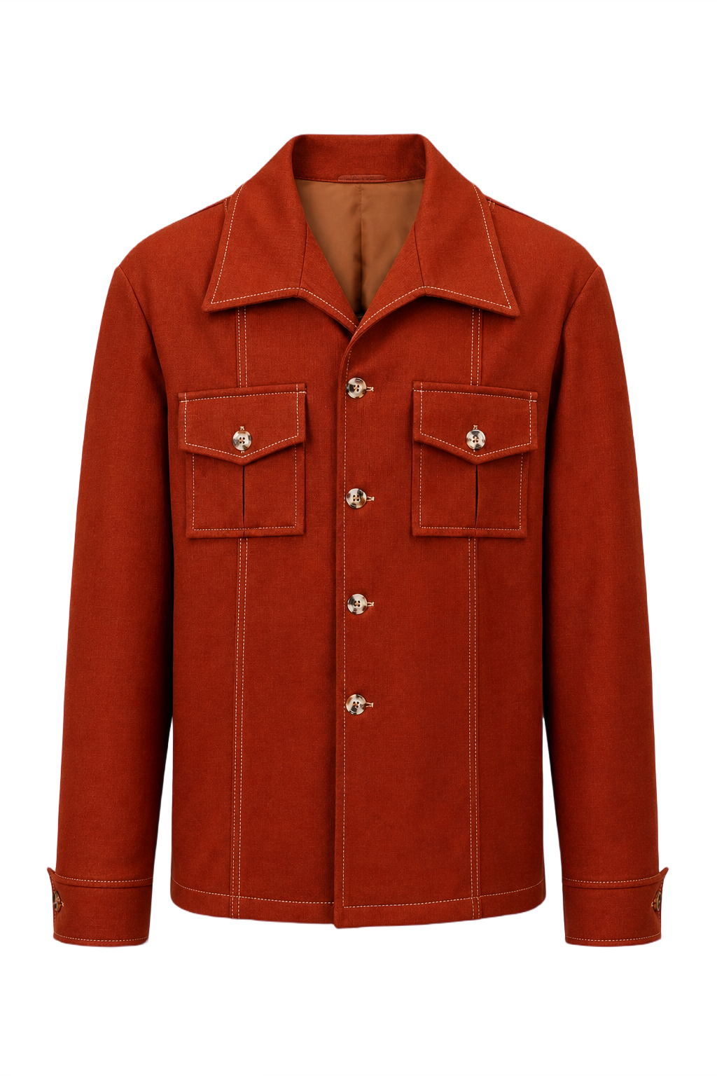 1970s Rust Red Polyester Jacket - Front View