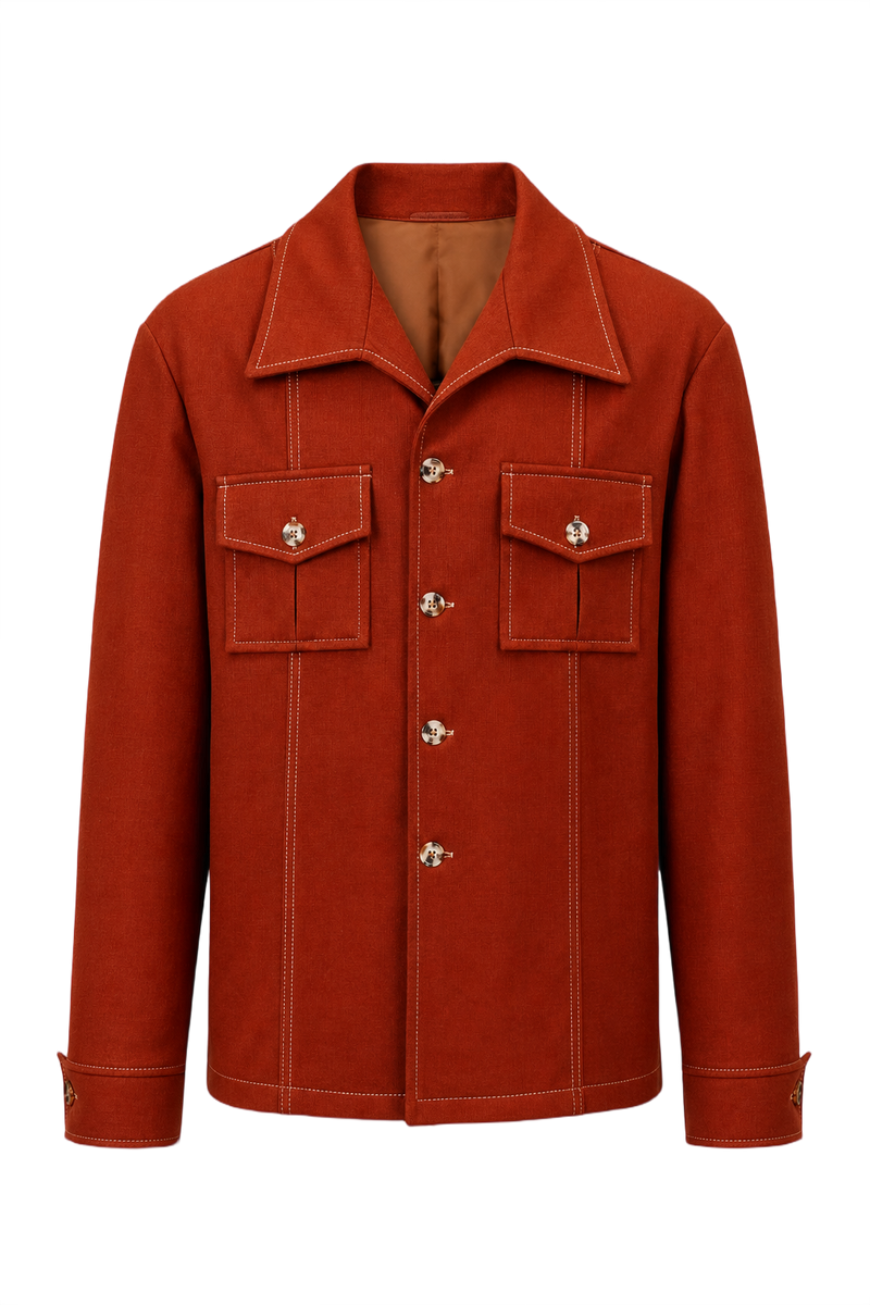 1970s Rust Red Polyester Jacket - Front View