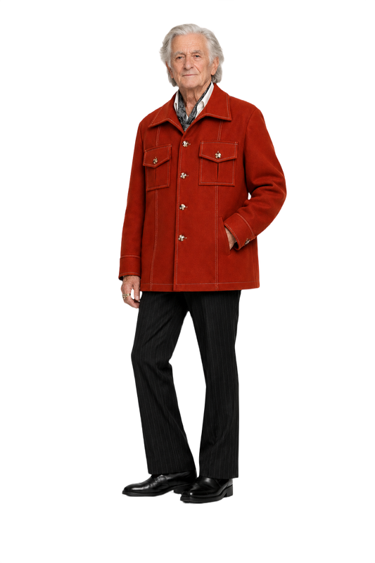 1970s Rust Red Polyester Jacket - Model