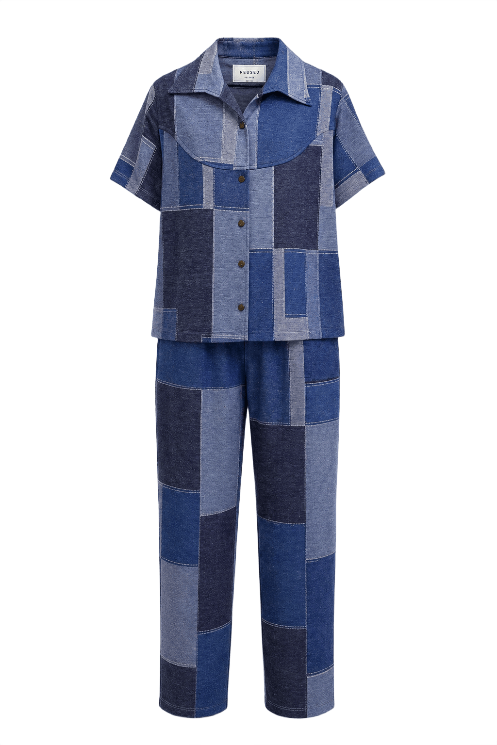 1990s Blue Cotton Blend 2-Piece Set - Front View