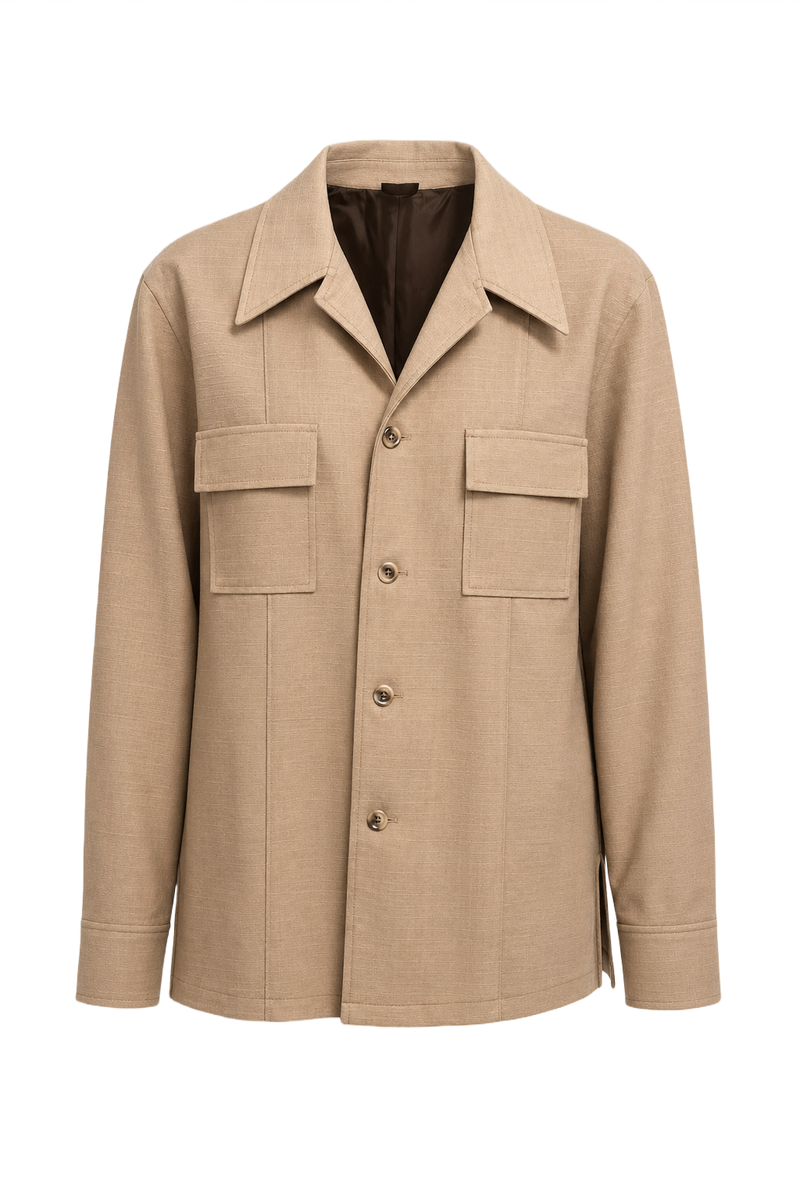 1970s Beige Polyester Jacket - Front View