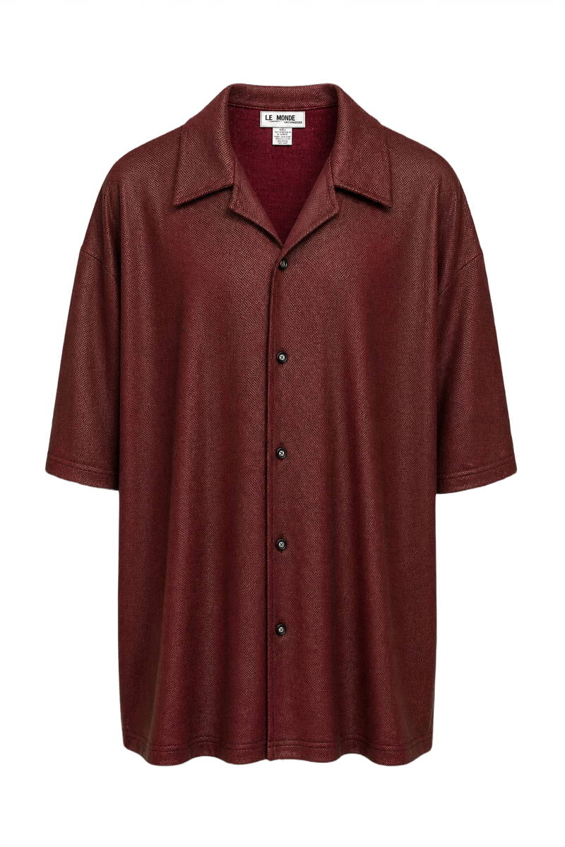 1980s Burgundy Polyester Shirt - Front View