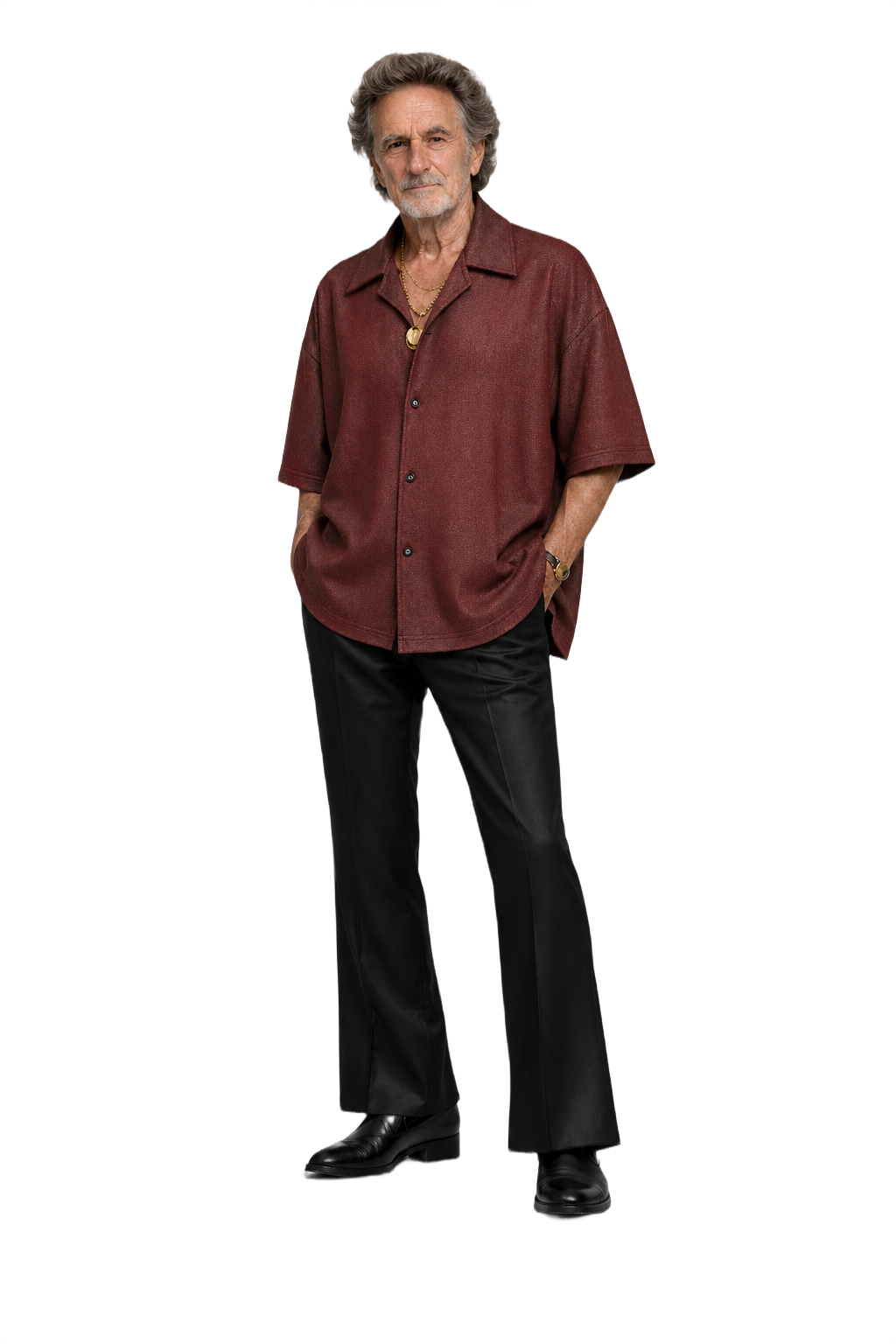 1980s Burgundy Polyester Shirt - Model