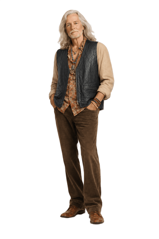 1970s Black Leather Quilted Vest - Model