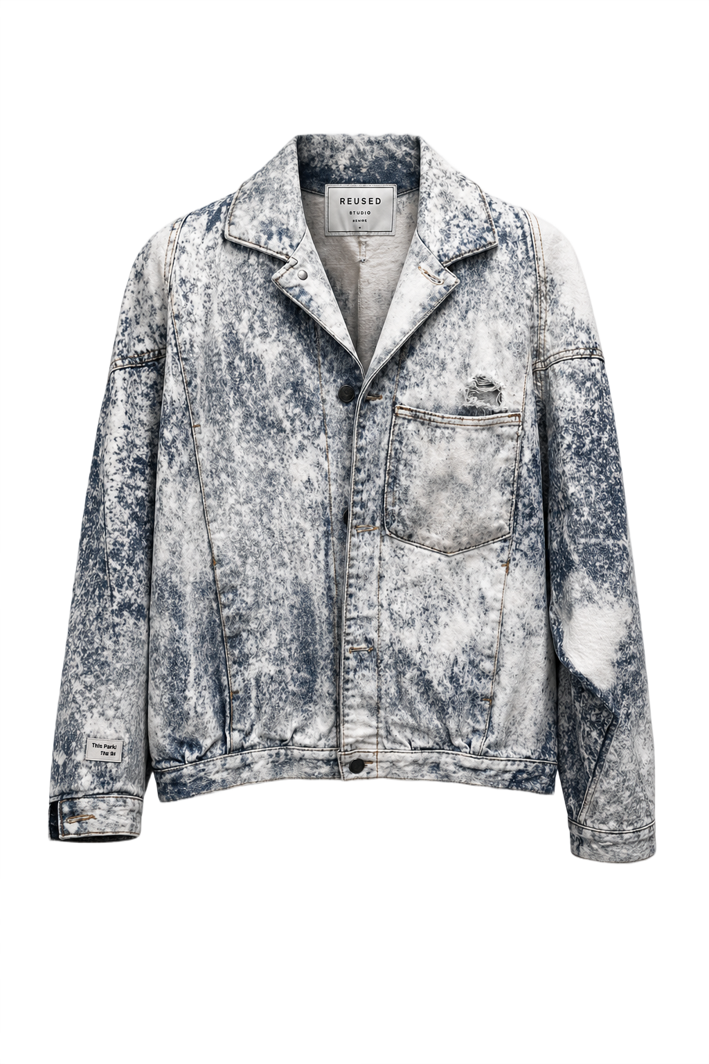 1990s Acid Wash Blue Cotton Blend Jacket - Front View