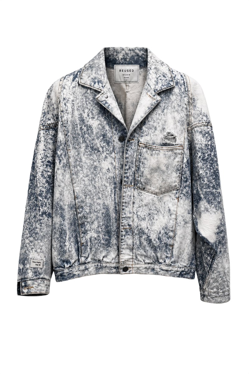 1990s Acid Wash Blue Cotton Blend Jacket - Front View