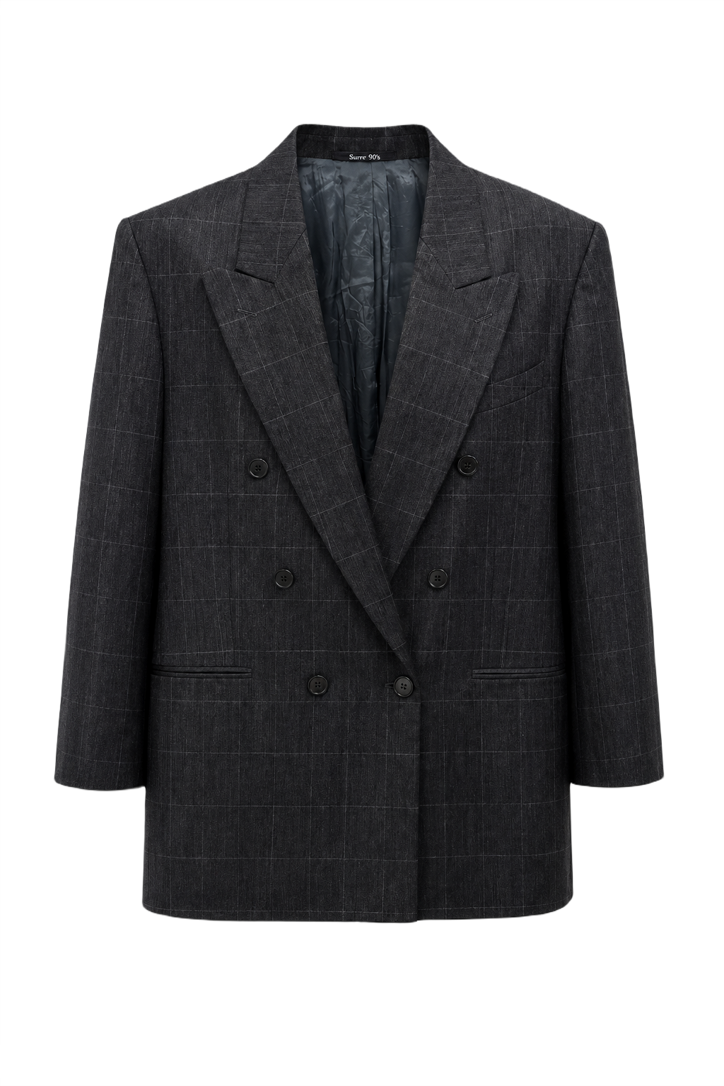 1990s Charcoal Grey Wool Blend Blazer - Front View