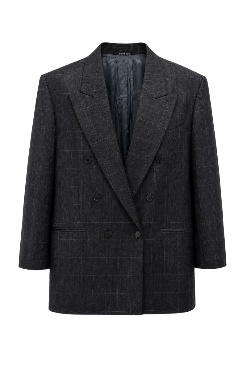 1990s Charcoal Grey Wool Blend Blazer - Front View