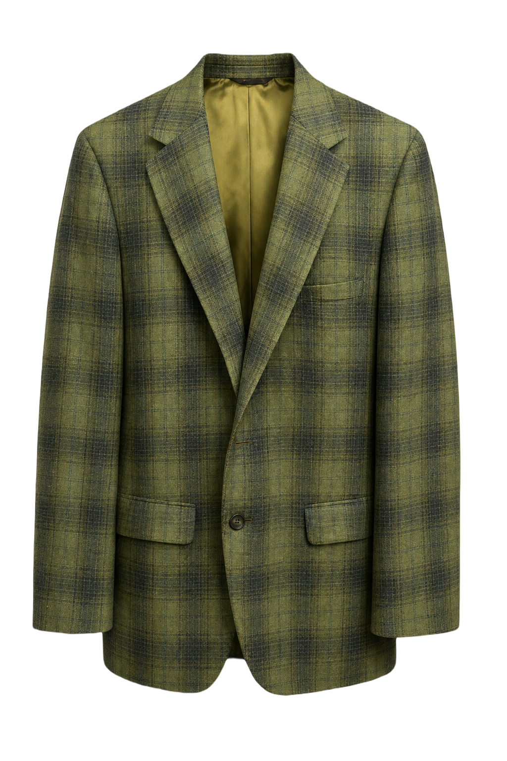 1970s Green Plaid Wool Blazer - Front View