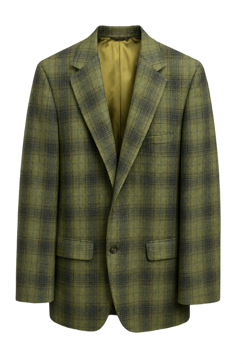 1970s Green Plaid Wool Blazer - Front View