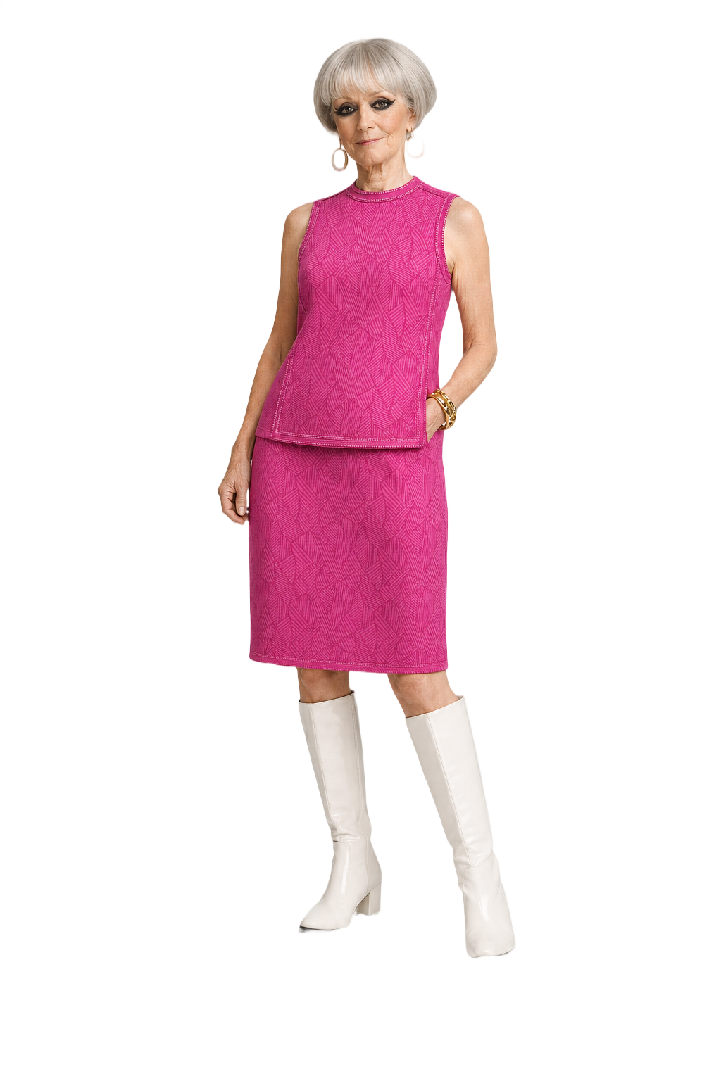 1960s Bright Pink Top and Skirt Set - Model