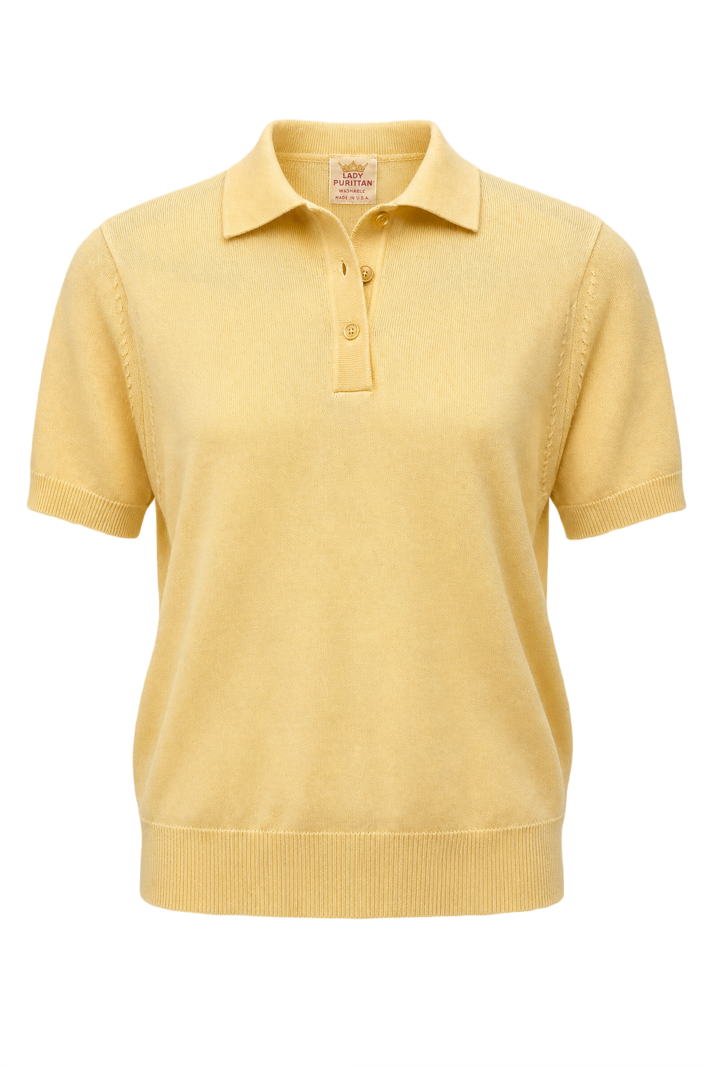 1960s Pale Yellow Cotton Blend Polo - Front View