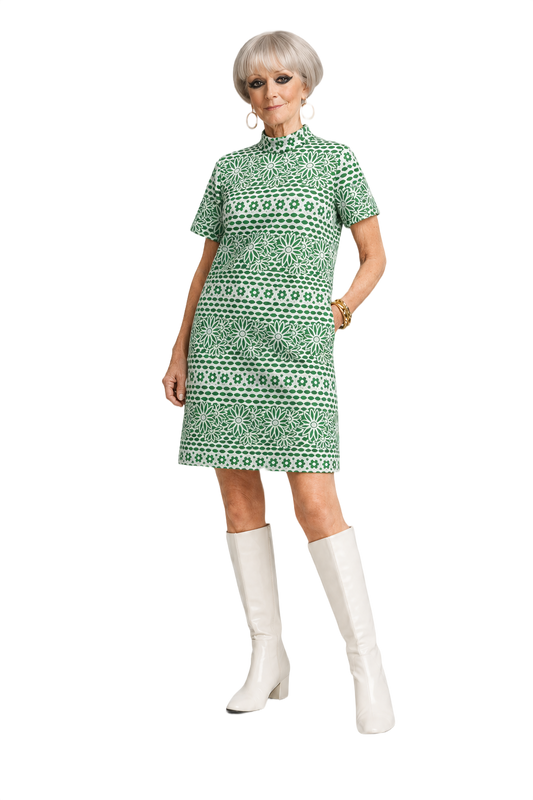 1960s Green Cotton Shift Dress - Model
