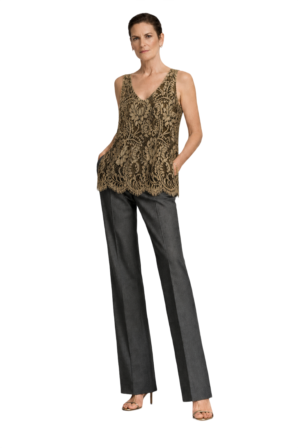 1990s Gold Lace Tank Top - Model