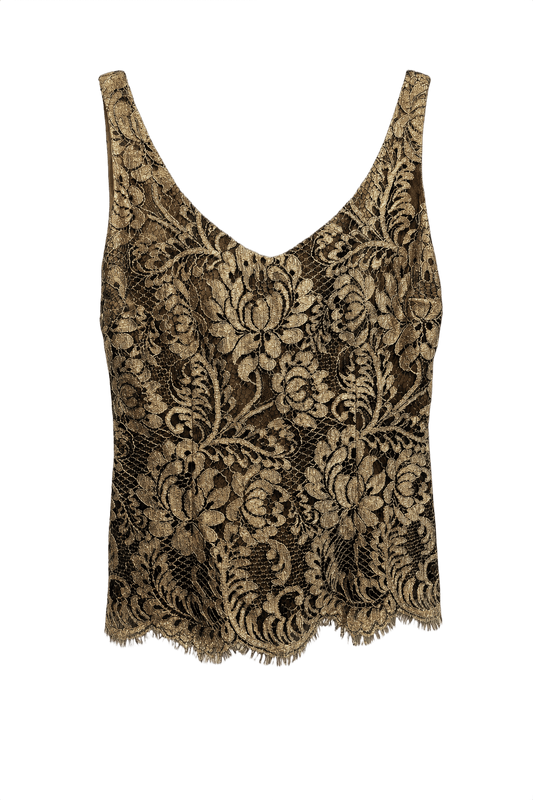 1990s Gold Lace Tank Top - Front View