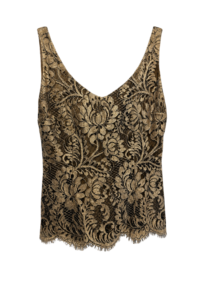 1990s Gold Lace Tank Top - Front View