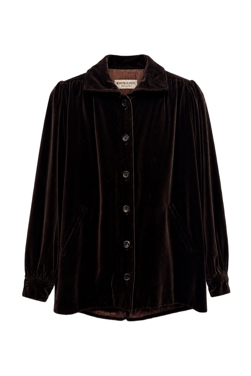 1970s Dark Brown Velvet Jacket - Front View