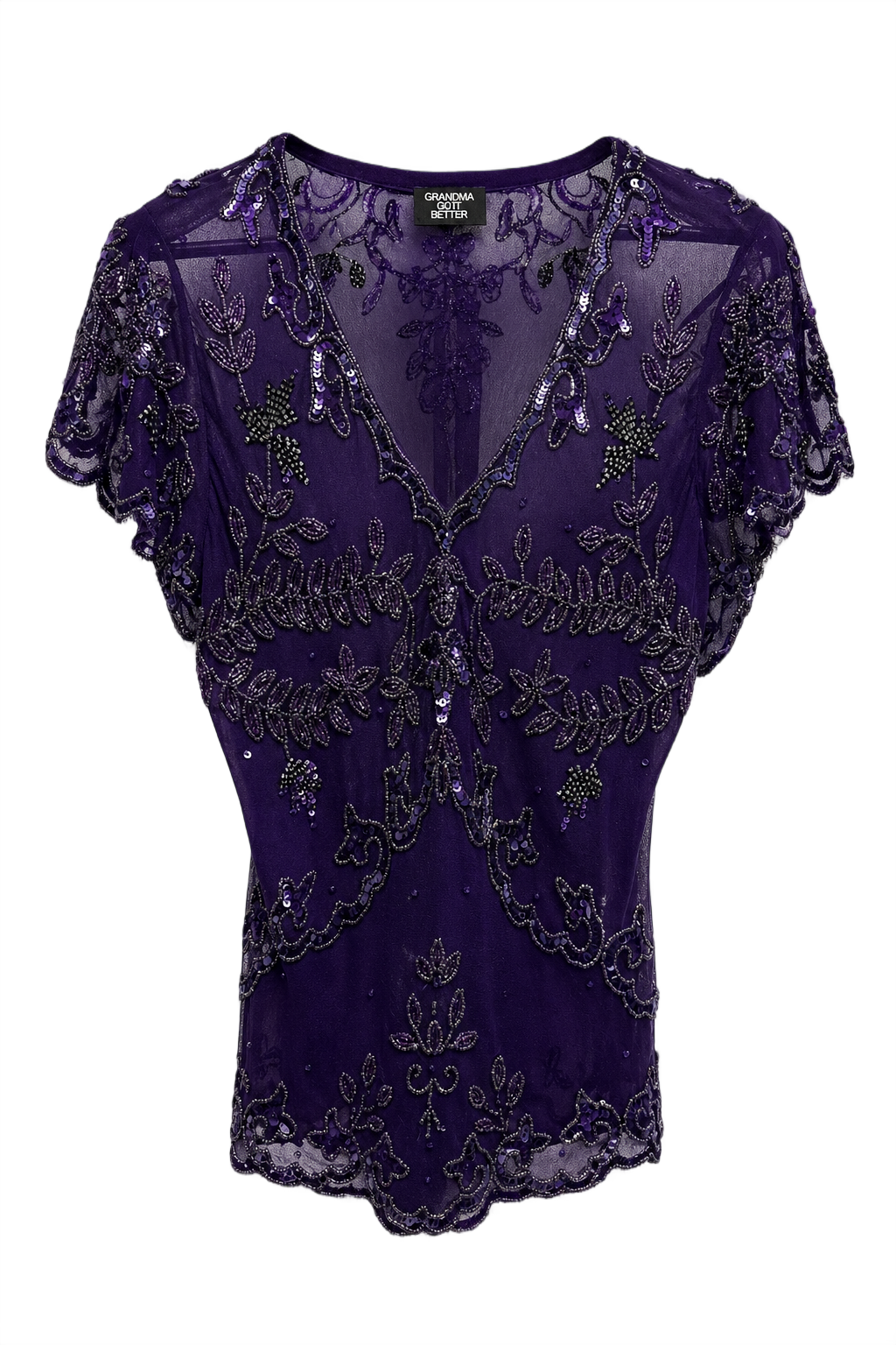 1980s Deep Purple Mesh Blouse - Front View
