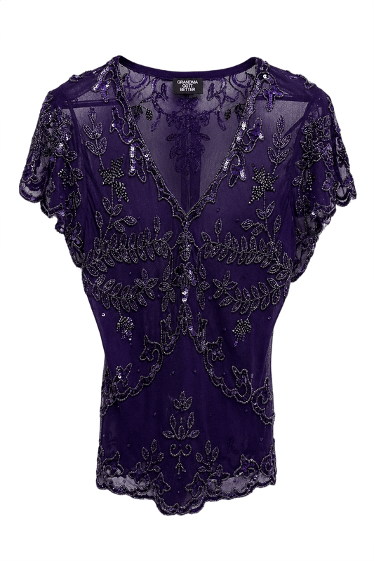 1980s Deep Purple Mesh Blouse - Front View
