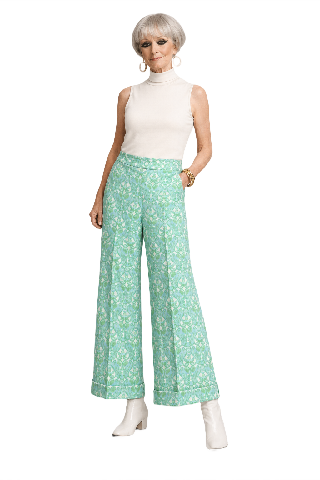 1960s Light Green Cotton Blend Pants - Model