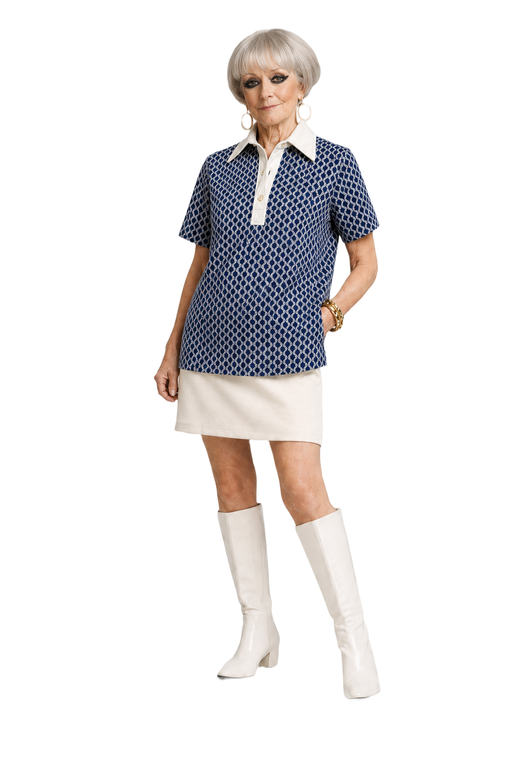 1960s Blue Polyester Blend Shirt - Model
