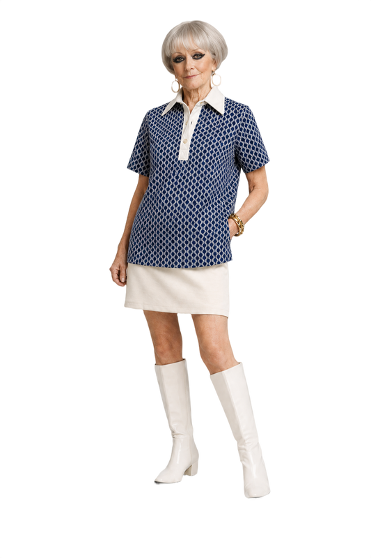 1960s Blue Polyester Blend Shirt - Model