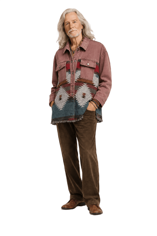 1970s Dusty Rose Pink Denim Jacket - Model