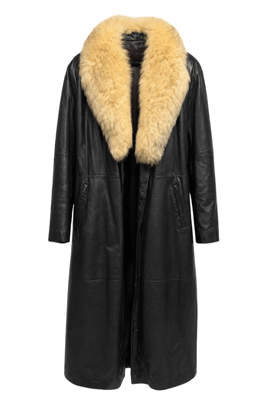 1990s Black Leather Coat - Front View