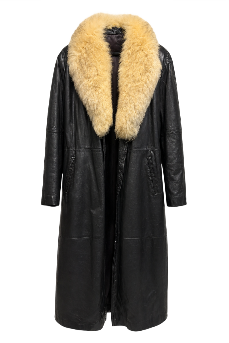 1990s Black Leather Coat - Front View