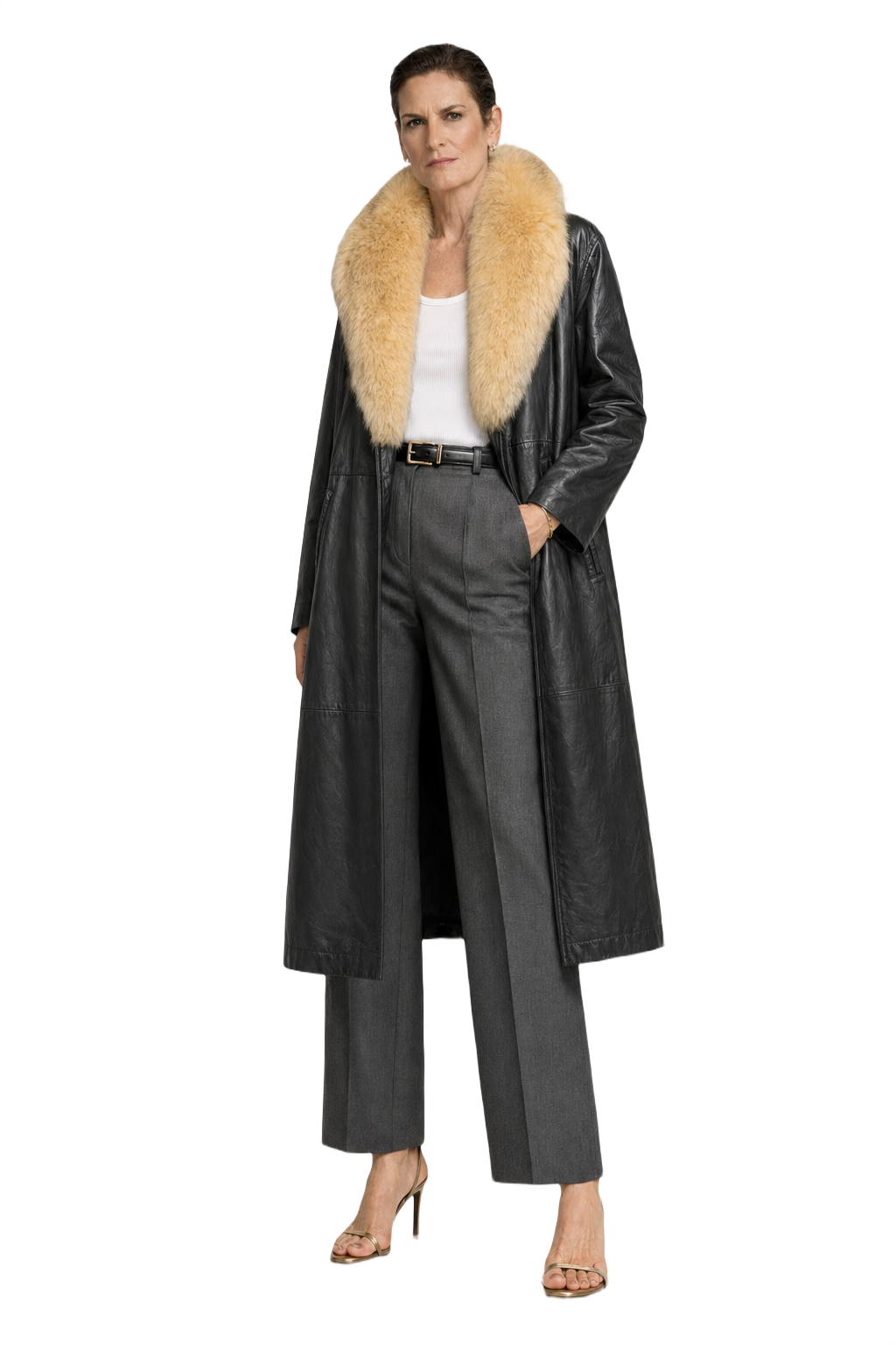 1990s Black Leather Coat - Model