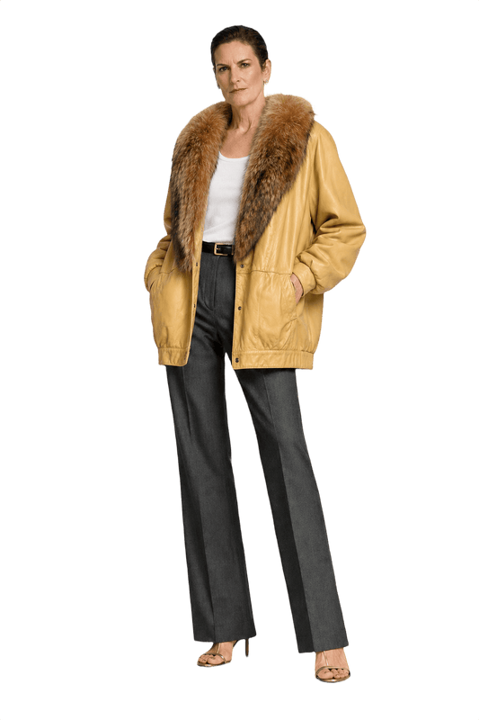 1990s Cream Yellow Leather Jacket - Model