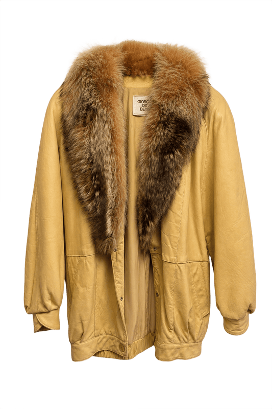 1990s Cream Yellow Leather Jacket - Front View