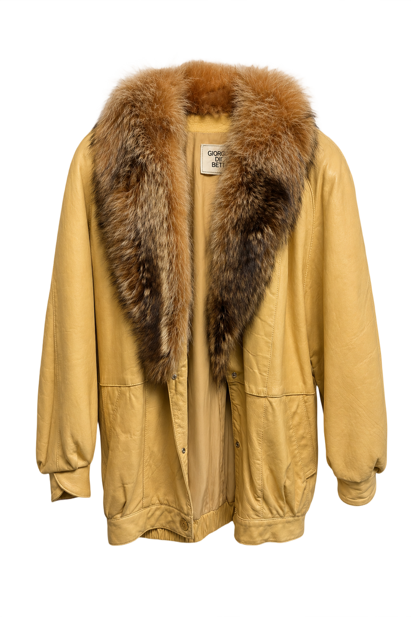1990s Cream Yellow Leather Jacket - Front View