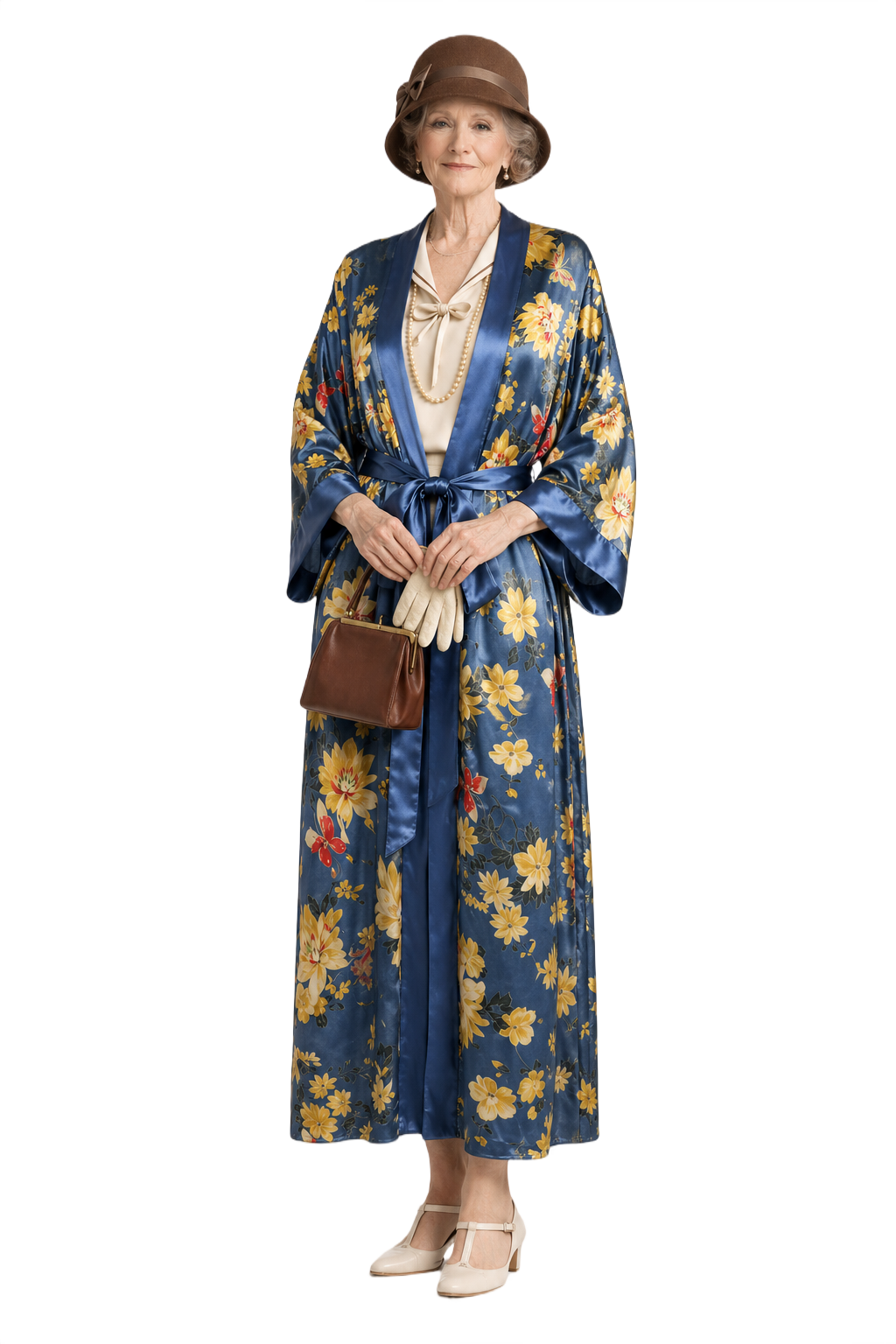 1930s Blue Silk Kimono Robe - Model