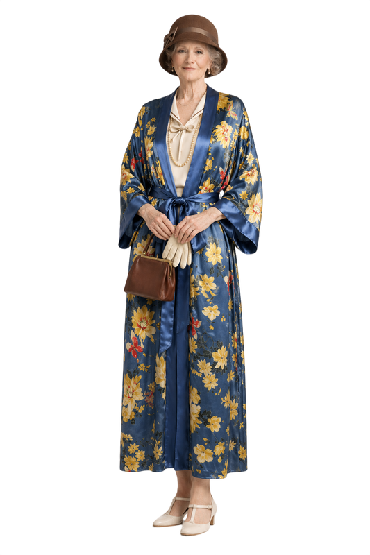 1930s Blue Silk Kimono Robe - Model